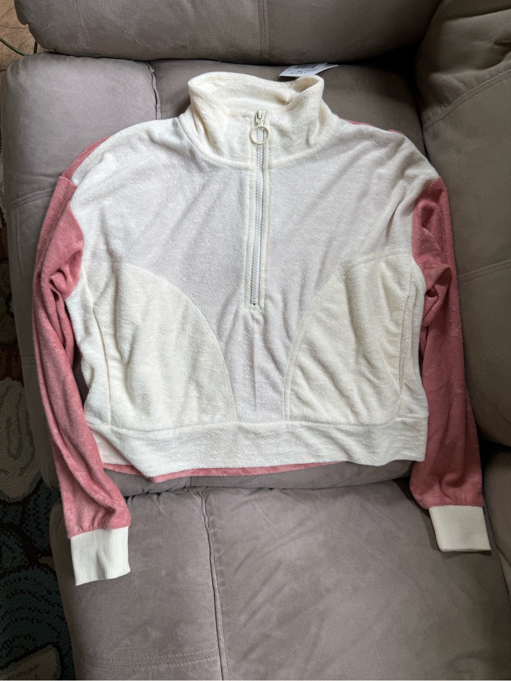 l*space White and Pink Half-Zip lightweight sweater NWT